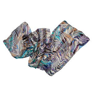 Vintage Silk Pucci Inspired Scarf Beaded Hand Rolled Trim Purple Blue Grey